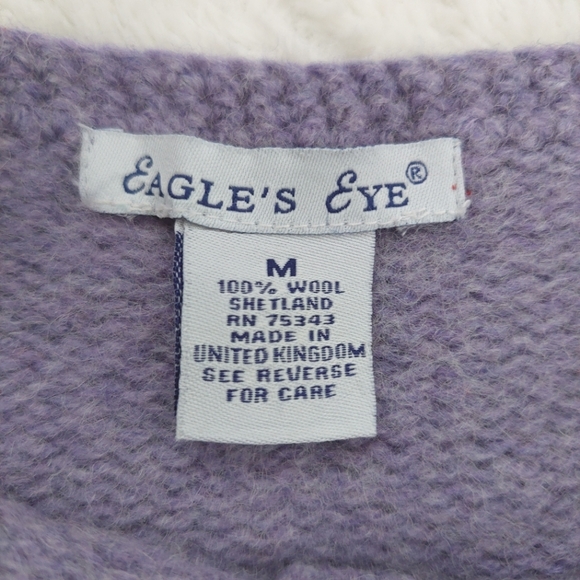 Vintage Wool Eagle's Eye Sweater Made in UK Purple Snowflake Knit Button Front M - Picture 9 of 11